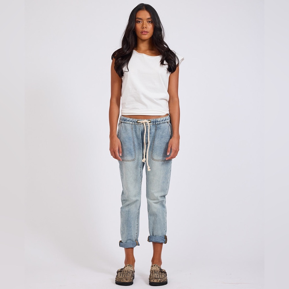 ONE TEASPOON Shabbies Low Waist Drawstring Boyfriend Denim Jeans - Montana Small